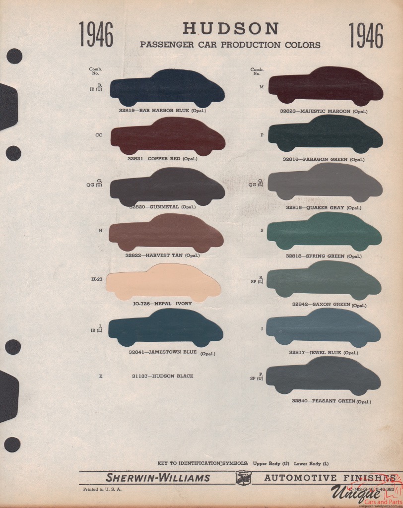1946 Hudson Paint Charts Williams 1